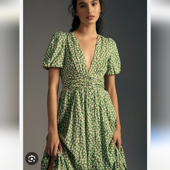 Anthropologie | Dresses | Anthropologie Green Floral Midi Dress | Poshmark